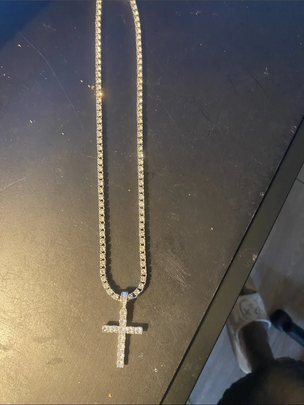 Silver-Tone Crystal Cross Pendant Tennis Necklace - Women's Jewelry